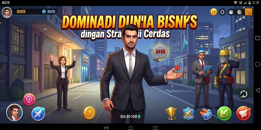 Screenshot gameplay 8055 yang menampilkan manajemen bisnis Tycoon.