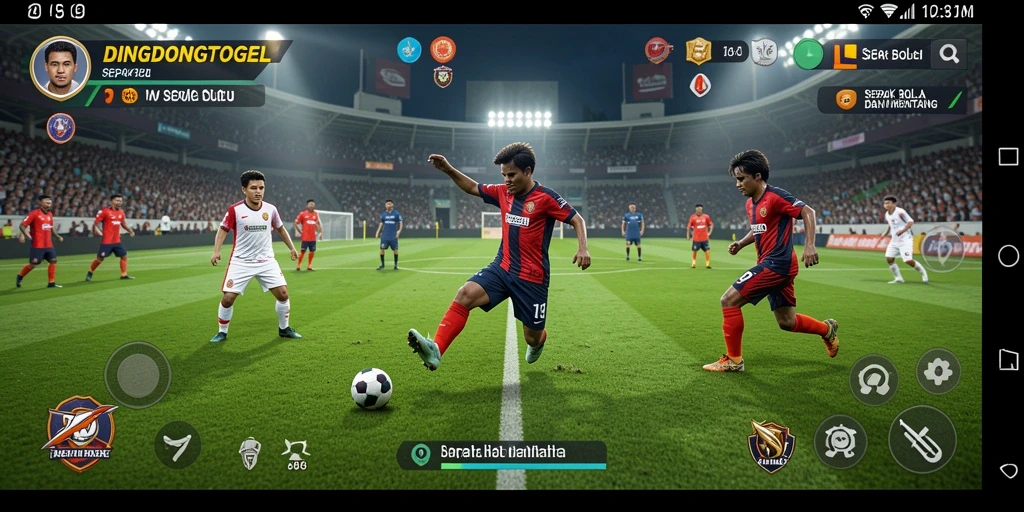 Screenshot utama DINGDONGTOGEL menampilkan gameplay sepak bola yang mendebarkan.