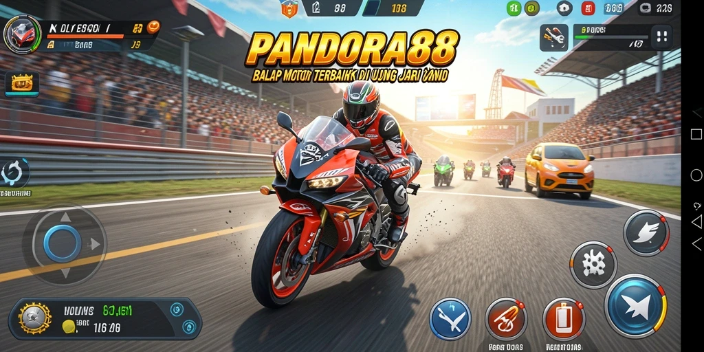 Gameplay mendebarkan PANDORA88 di trek balapan.