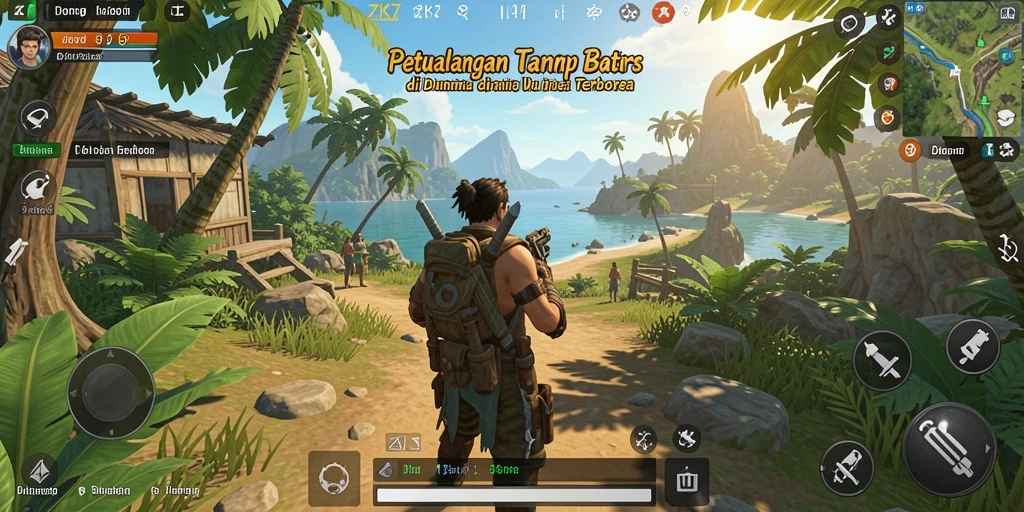 Gameplay ZK7 menampilkan eksplorasi dunia terbuka yang luas.
